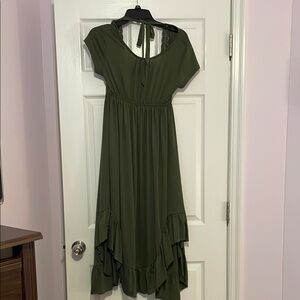 Joyfolie Green Asymmetrical Tiered Sundress with Halter Neckline